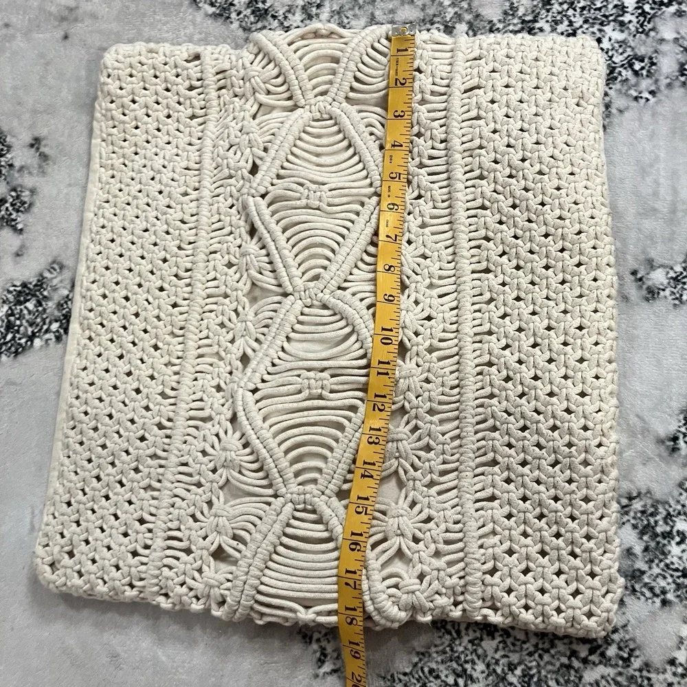 Macrame Pillow Covers Set of 2 Ivory Boho Crochet Decorative Throw Pillow Cases